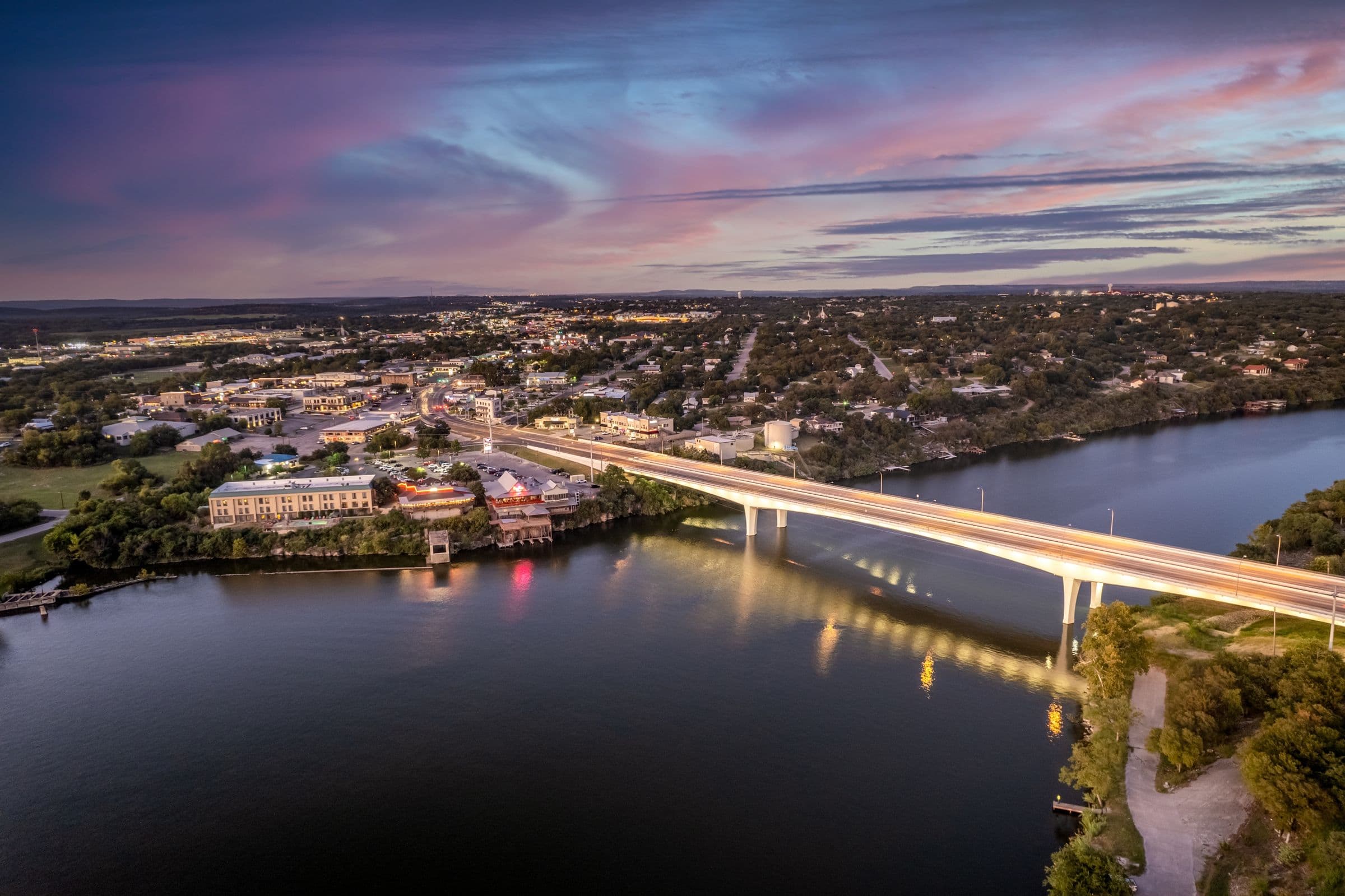 Lake Marble Falls and the RR 1431 bridge at dusk